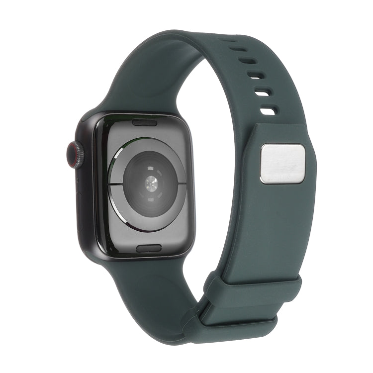 Square Buckle Silicone Watch Band For Apple Watch Ultra 49mm / Series 8&7 45mm / SE 2&6&SE&5&4 44mm / 3&2&1 42mm(Dark Green)