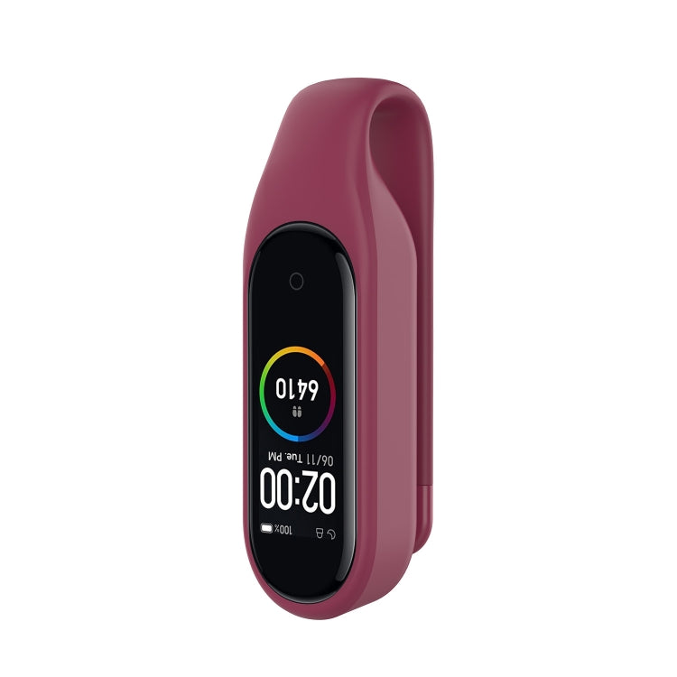 For For Xiaomi Mi Band 7 / 6 / 5 / 4 Steel Sheet Clip Silicone Watch Case(Wine Red)