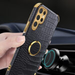 For Samsung Galaxy S22 Ultra 5G 6D Electroplating Crocodile Texture Phone Case With Holder(Black)