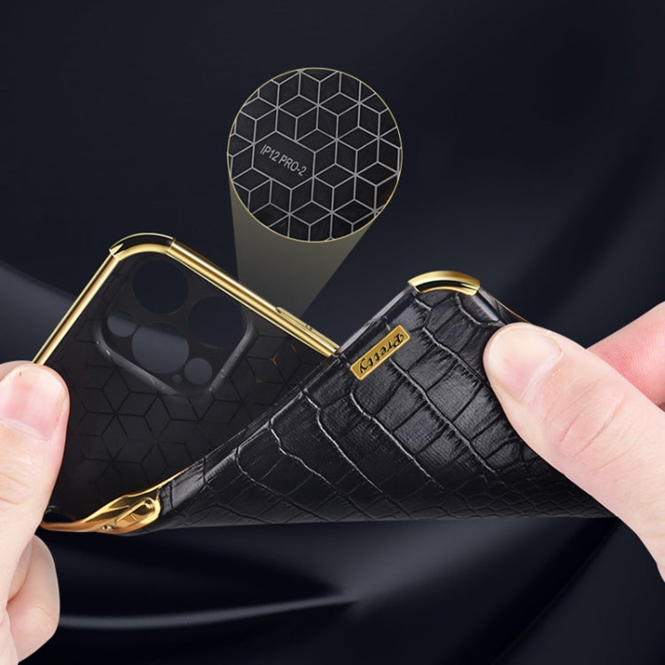 For Samsung Galaxy S22 Ultra 5G 6D Electroplating Crocodile Texture Phone Case With Holder(Black)