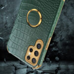 For Samsung Galaxy S22 Ultra 5G 6D Electroplating Crocodile Texture Phone Case With Holder(Brown)