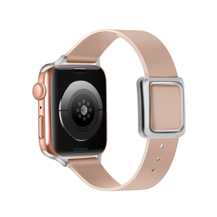 Magnetic Silver Square Buckle Watch Band For Apple Watch Series 8&7 41mm / SE 2&6&SE&5&4 40mm / 3&2&1 38mm(Pink)