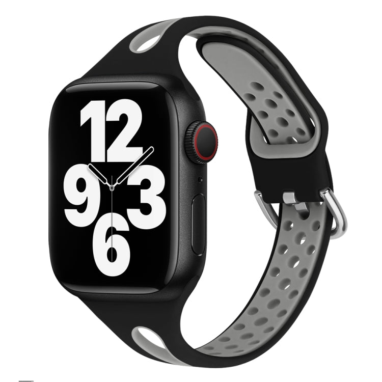 Water Drop Silicone Watch Band For Apple Watch Ultra 49mm / Series 8&7 45mm / SE 2&6&SE&5&4 44mm / 3&2&1 42mm(Black and Cold Grey)