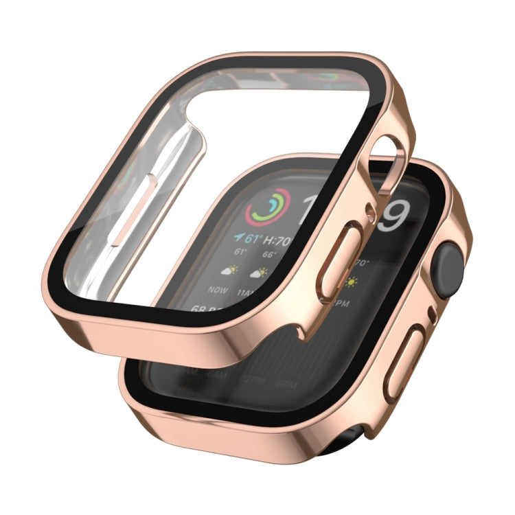 Life Waterproof 2 in 1 PC Frame + Tempered Glass Protective Case For Apple Watch Series 8 / 7 41mm(Rose Gold)