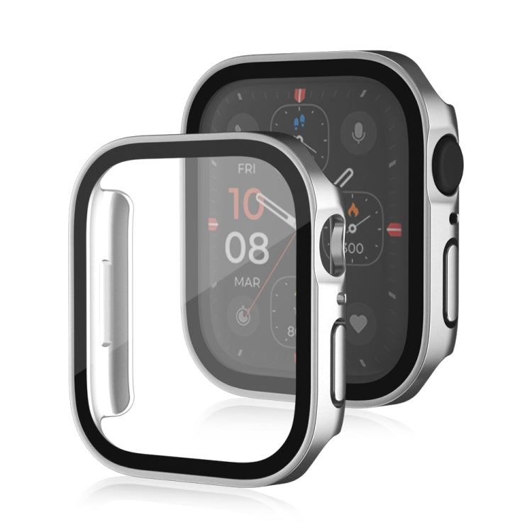 Life Waterproof Frosted 2 in 1 PC Frame + Tempered Glass Protective Case For Apple Watch Series 8 / 7 45mm(Silver)