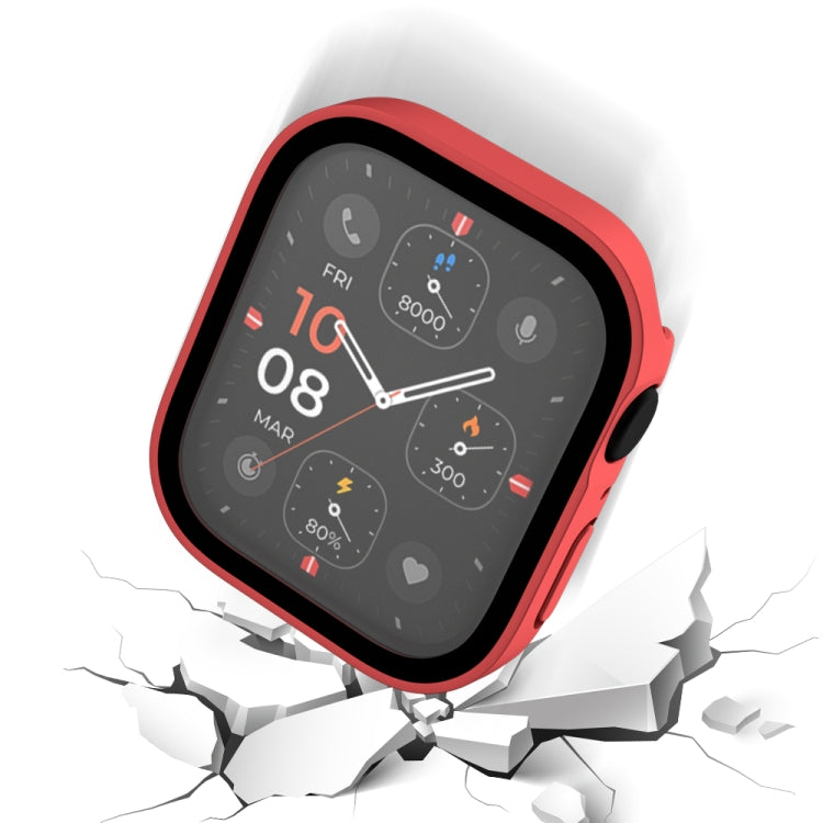 Life Waterproof Frosted 2 in 1 PC Frame + Tempered Glass Protective Case For Apple Watch Series 8 / 7 45mm(Red)