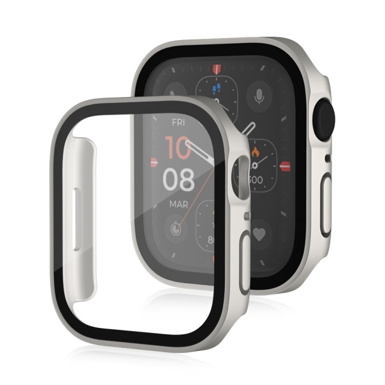 Life Waterproof Frosted 2 in 1 PC Frame + Tempered Glass Protective Case For Apple Watch Series 8 / 7 41mm(Silver)