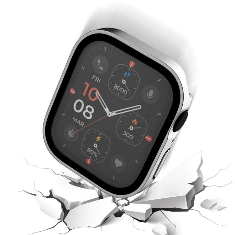 Life Waterproof Frosted 2 in 1 PC Frame + Tempered Glass Protective Case For Apple Watch Series 6 / 5 / 4 / SE 44mm(Silver)