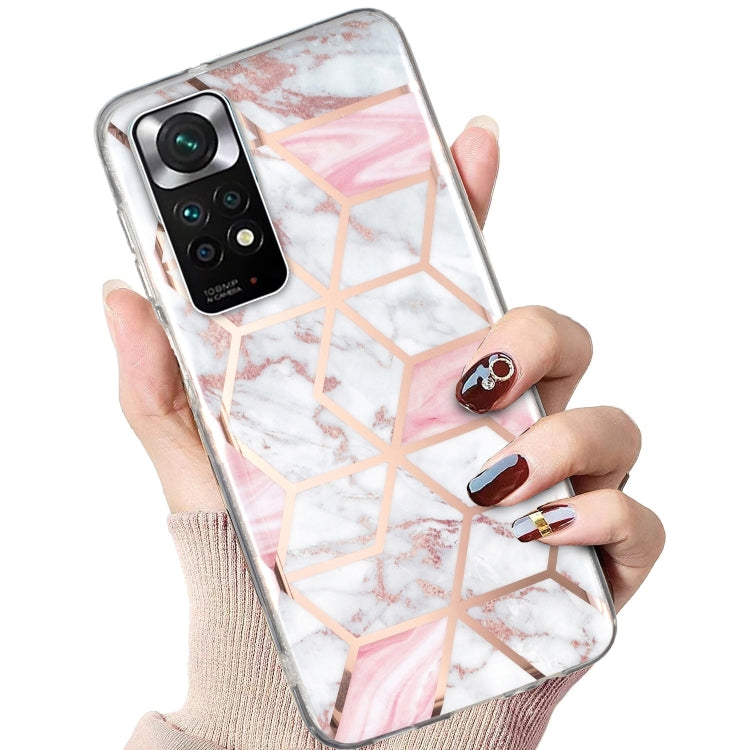 For Xiaomi Redmi Note 11 Electroplated Marble Pattern TPU Phone Case(White Gravel Pink)