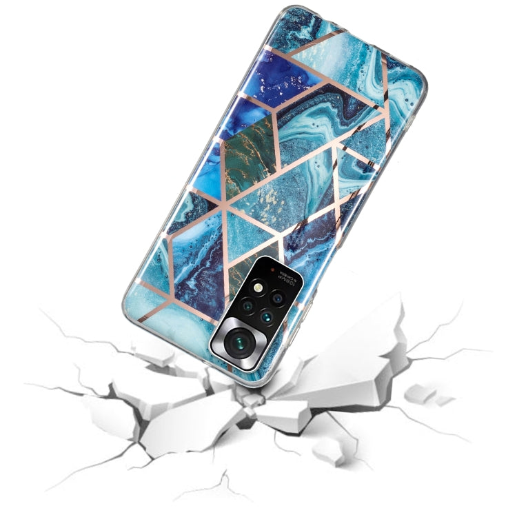 For Xiaomi Redmi Note 11 Electroplated Marble Pattern TPU Phone Case(Blue and Green)