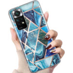 For Xiaomi Redmi Note 11 Electroplated Marble Pattern TPU Phone Case(Blue and Green)