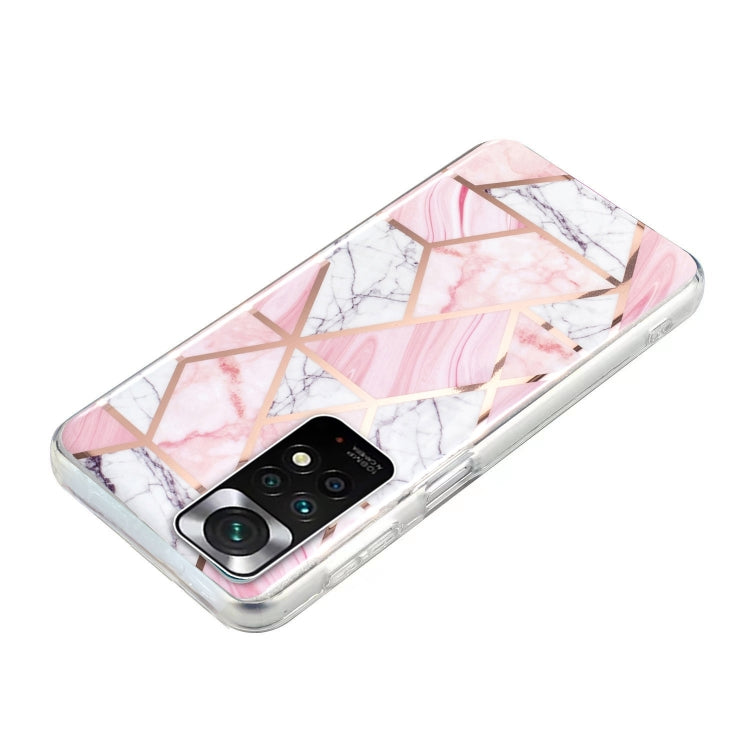 For Xiaomi Redmi Note 11 Electroplated Marble Pattern TPU Phone Case(Pink and White)