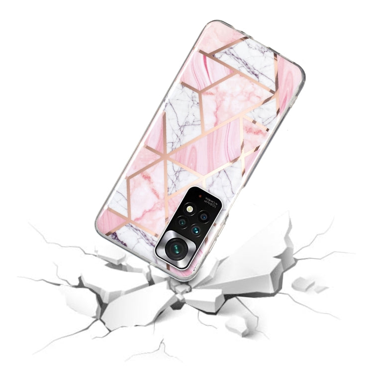 For Xiaomi Redmi Note 11 Electroplated Marble Pattern TPU Phone Case(Pink and White)