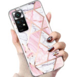 For Xiaomi Redmi Note 11 Electroplated Marble Pattern TPU Phone Case(Pink and White)