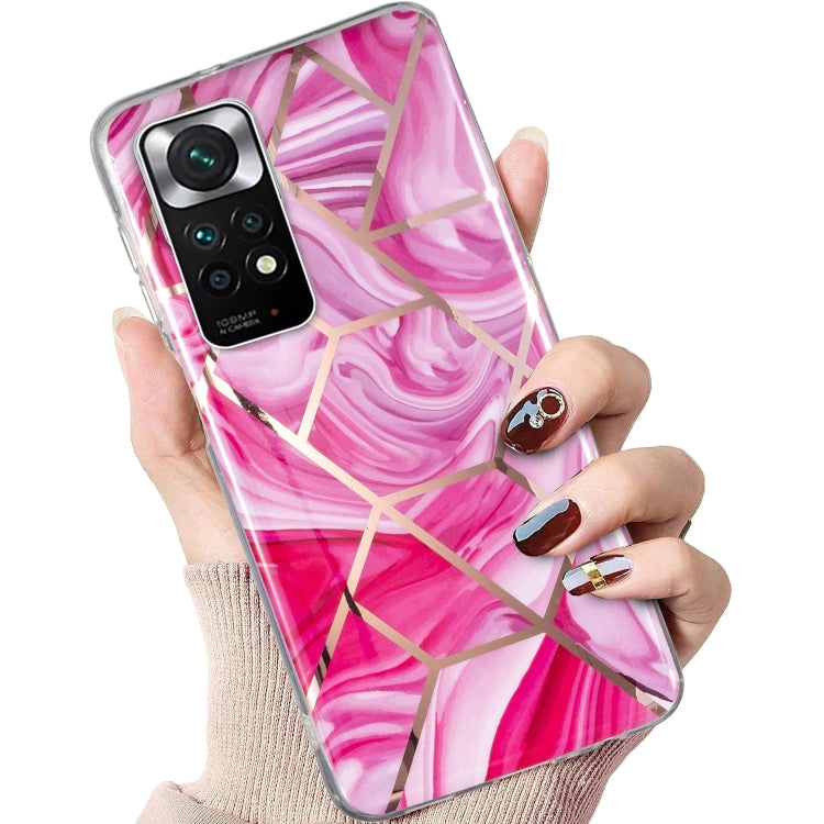 For Xiaomi Redmi Note 11 Electroplated Marble Pattern TPU Phone Case(Red Rhombus)