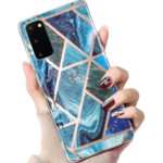 For Samsung Galaxy S20 Electroplated Marble Pattern TPU Phone Case(Blue and Green)