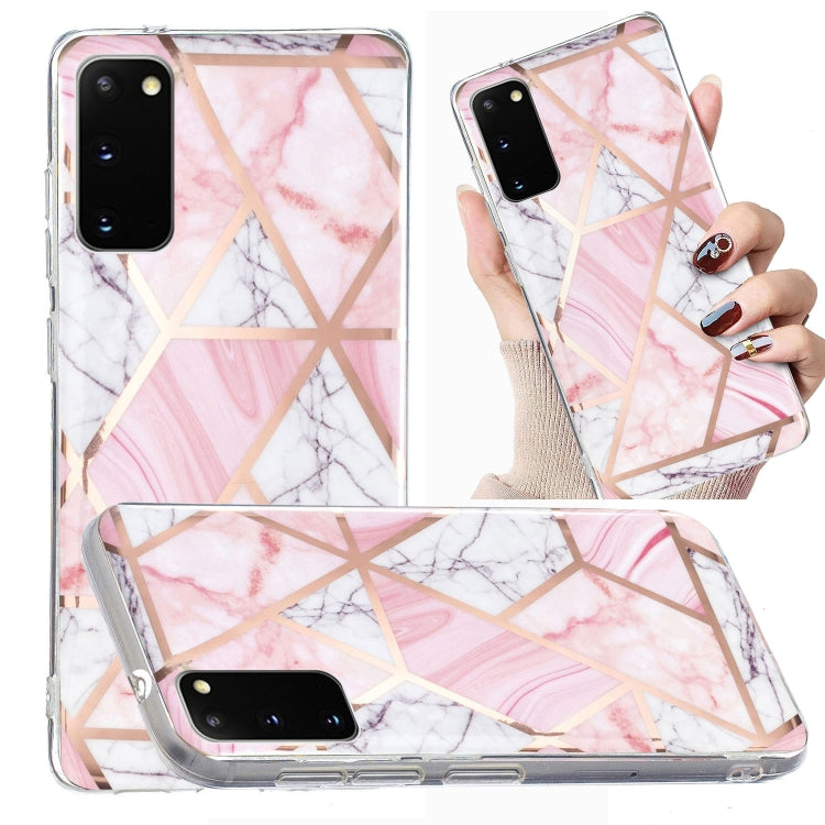 For Samsung Galaxy S20 Electroplated Marble Pattern TPU Phone Case(Pink and White)