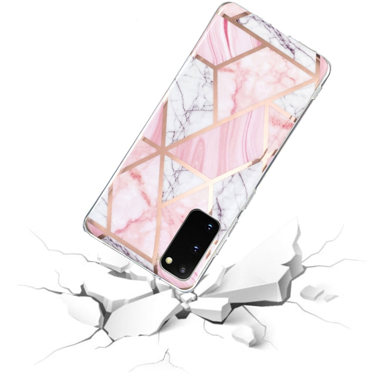 For Samsung Galaxy S20 Electroplated Marble Pattern TPU Phone Case(Pink and White)