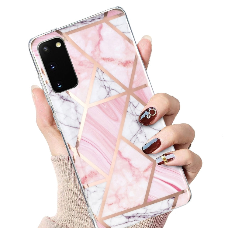 For Samsung Galaxy S20 Electroplated Marble Pattern TPU Phone Case(Pink and White)