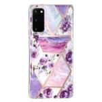 For Samsung Galaxy S20 Electroplated Marble Pattern TPU Phone Case(Purple Flower)