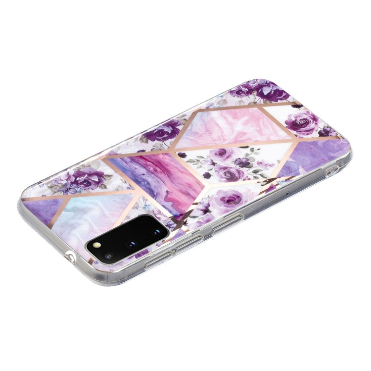 For Samsung Galaxy S20 Electroplated Marble Pattern TPU Phone Case(Purple Flower)