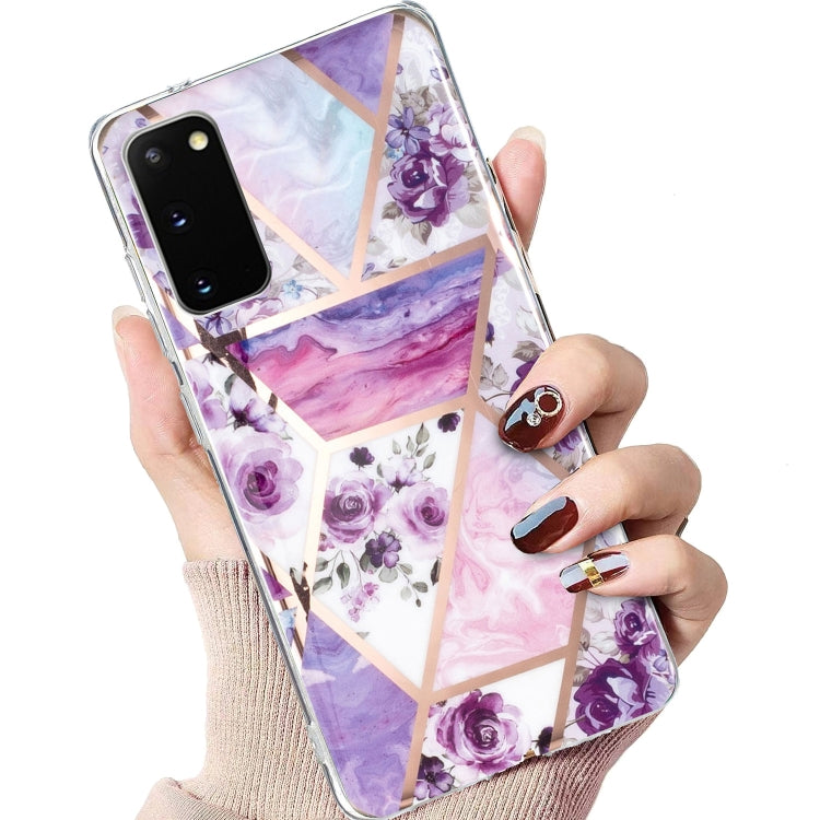 For Samsung Galaxy S20 Electroplated Marble Pattern TPU Phone Case(Purple Flower)