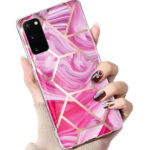 For Samsung Galaxy S20 Electroplated Marble Pattern TPU Phone Case(Red Rhombus)