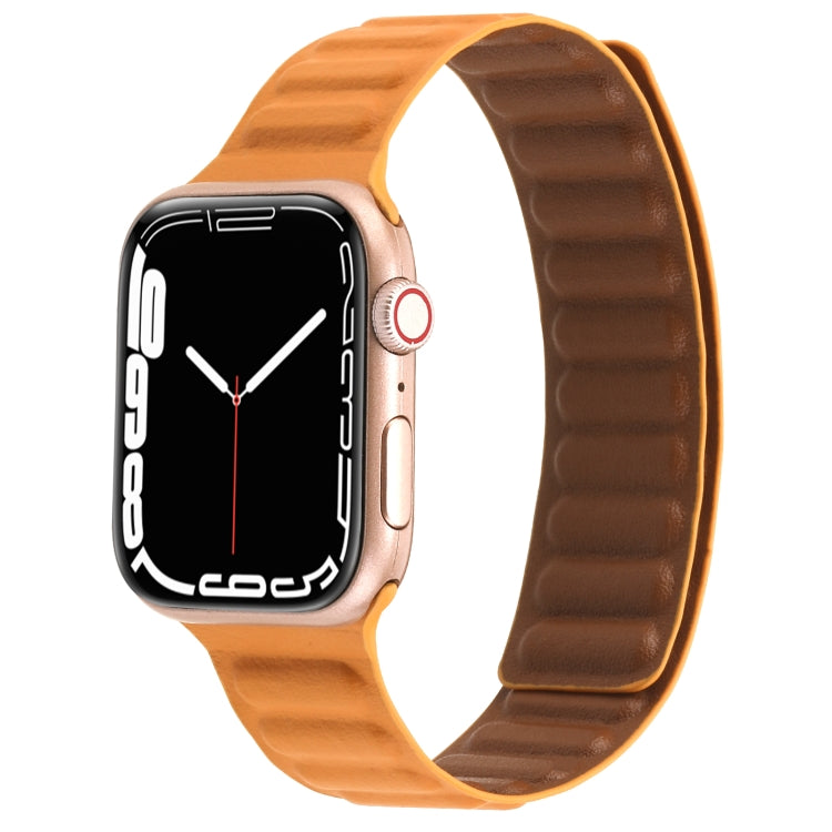 Magnetic Two-color Loop Slim Leather Watch Band For Apple Watch Series 8&7 41mm / SE 2&6&SE&5&4 40mm / 3&2&1 38mm(Cordyceps)