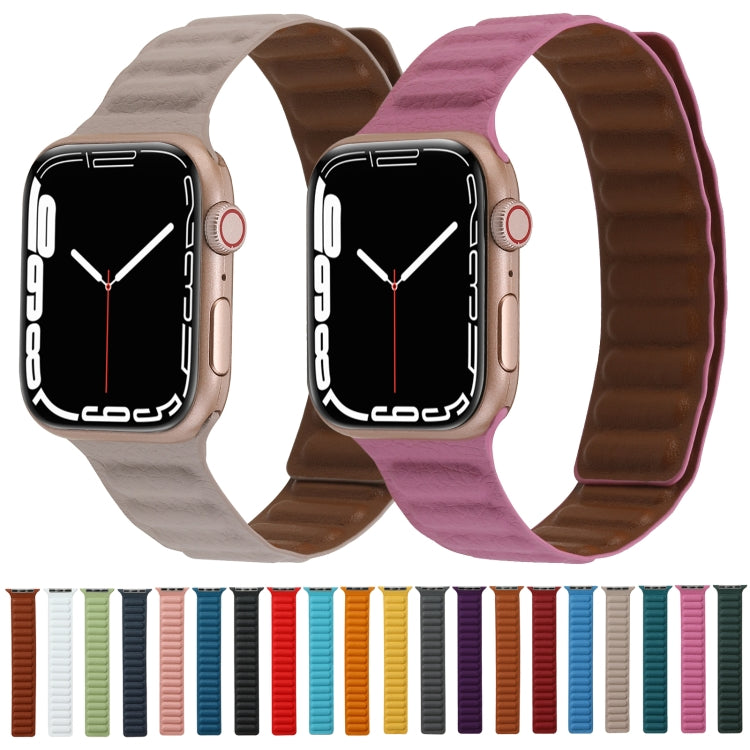 Magnetic Two-color Loop Slim Leather Watch Band For Apple Watch Series 8&7 41mm / SE 2&6&SE&5&4 40mm / 3&2&1 38mm(Saddle Brown)