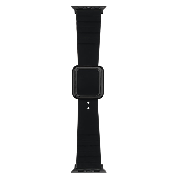 Black Square Buckle Silicone Watch Band For Apple Watch Ultra 49mm / Series 8&7 45mm / SE 2&6&SE&5&4 44mm / 3&2&1 42mm(Black)