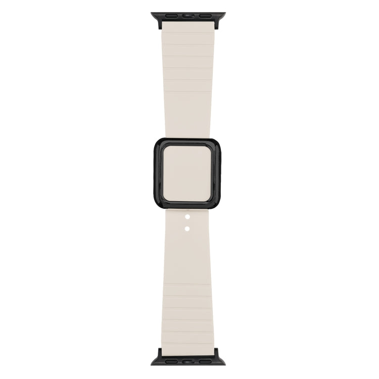 Black Square Buckle Silicone Watch Band For Apple Watch Ultra 49mm / Series 8&7 45mm / SE 2&6&SE&5&4 44mm / 3&2&1 42mm(Starlight)