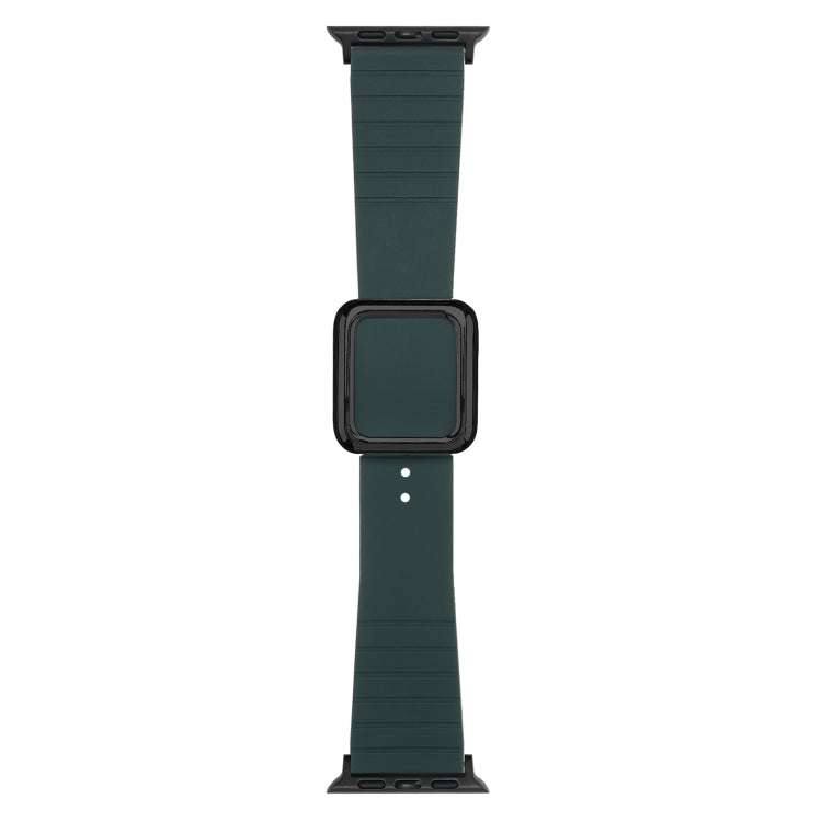 Black Square Buckle Silicone Watch Band For Apple Watch Ultra 49mm / Series 8&7 45mm / SE 2&6&SE&5&4 44mm / 3&2&1 42mm(Olive Green)