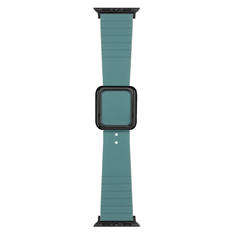 Black Square Buckle Silicone Watch Band For Apple Watch Ultra 49mm / Series 8&7 45mm / SE 2&6&SE&5&4 44mm / 3&2&1 42mm(Pine Needle Green)