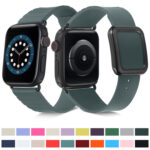 Black Square Buckle Silicone Watch Band For Apple Watch Ultra 49mm / Series 8&7 45mm / SE 2&6&SE&5&4 44mm / 3&2&1 42mm(Pine Needle Green)