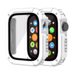 2 in 1 Screen Tempered Glass Film Protective Case For Apple Watch Series 8 / 7 45mm(White)