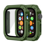 2 in 1 Screen Tempered Glass Film Protective Case For Apple Watch Series 8 / 7 45mm(Army Green)