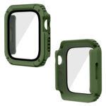 2 in 1 Screen Tempered Glass Film Protective Case For Apple Watch Series 8 / 7 45mm(Army Green)