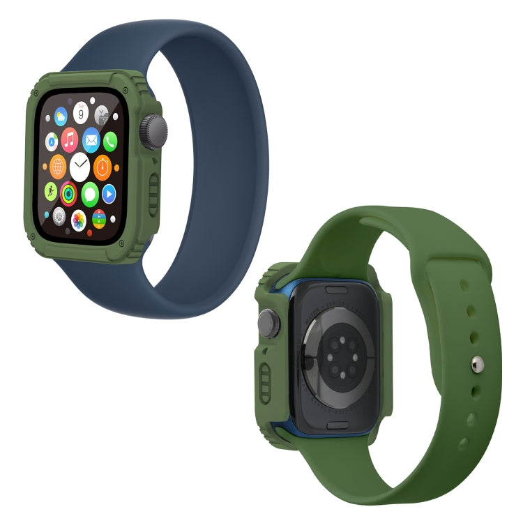 2 in 1 Screen Tempered Glass Film Protective Case For Apple Watch Series 8 / 7 45mm(Army Green)