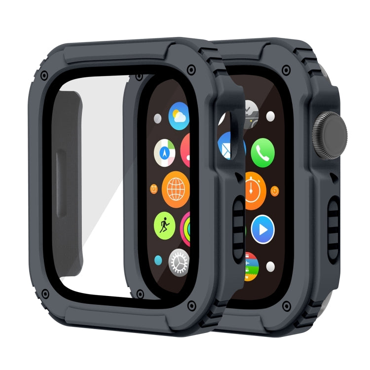 2 in 1 Screen Tempered Glass Film Protective Case For Apple Watch Series 8 / 7 45mm(Dark Grey)