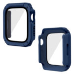 2 in 1 Screen Tempered Glass Film Protective Case For Apple Watch Series 8 / 7 45mm(Midnight Blue)