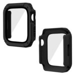 2 in 1 Screen Tempered Glass Film Protective Case For Apple Watch Series 8 / 7 41mm(Black)