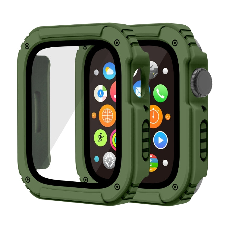 2 in 1 Screen Tempered Glass Film Protective Case For Apple Watch Series 8 / 7 41mm(Army Green)