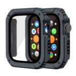 2 in 1 Screen Tempered Glass Film Protective Case For Apple Watch Series 8 / 7 41mm(Dark Grey)