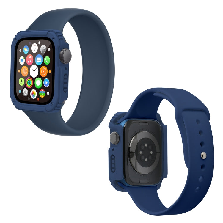 2 in 1 Screen Tempered Glass Film Protective Case For Apple Watch Series 6 / 5 / 4 / SE 44mm(Midnight Blue)