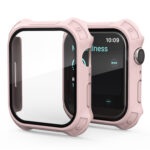 2 in 1 Frosted PC Frame + Screen Tempered Glass Film Protective Case For Apple Watch Series 8 / 7 45mm(Pink)