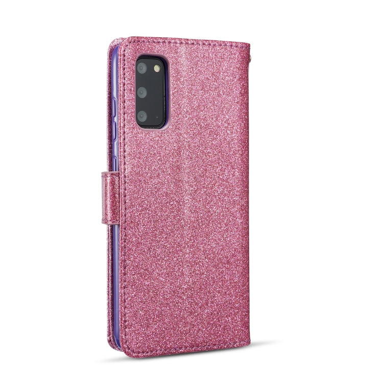 For Samsung Galaxy S20 Glitter Powder Butterfly Leather Phone Case(Purple)