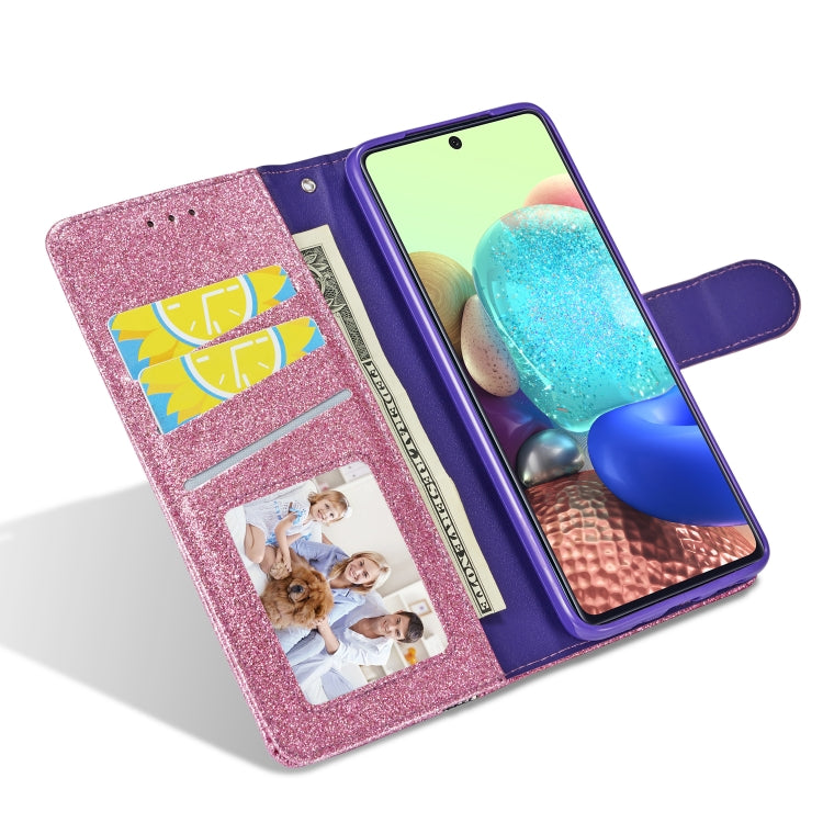 For Samsung Galaxy S20 Glitter Powder Butterfly Leather Phone Case(Purple)