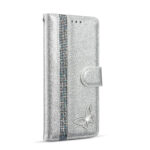 For Samsung Galaxy S20 Glitter Powder Butterfly Leather Phone Case(Silver)