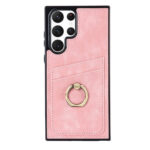 For Samsung Galaxy S22 Ultra 5G Vintage Patch Leather Phone Case with Ring Holder(Pink)