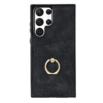 For Samsung Galaxy S22 Ultra 5G Vintage Patch Leather Phone Case with Ring Holder(Black)